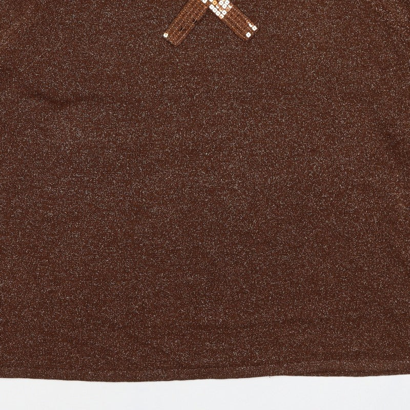 Bm Women’s Brown Metallic Sequin V-Neck Knit Jumper XL
