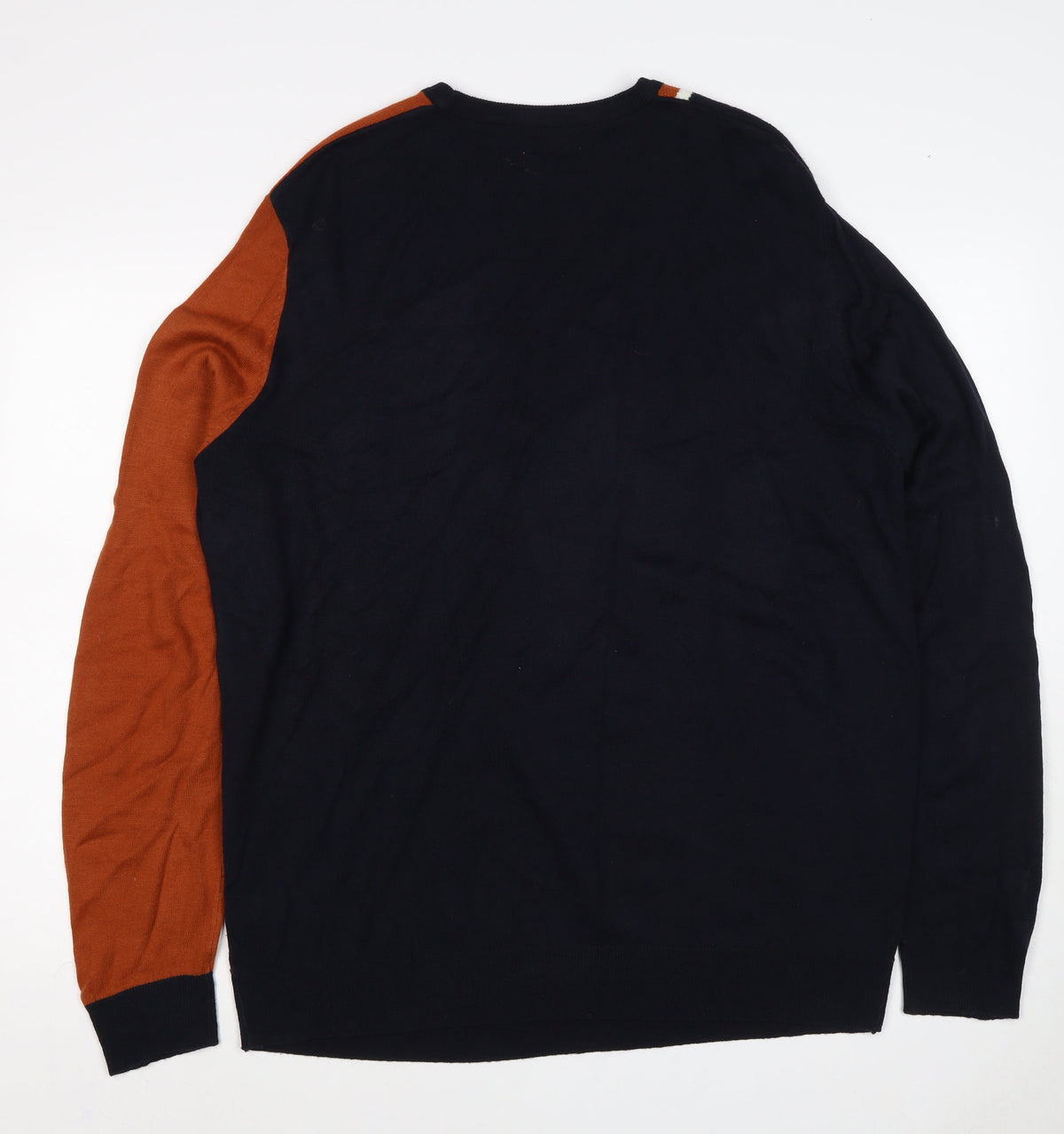 Easy Milano Men’s XL Black Rust Striped Crew Neck Acrylic Jumper