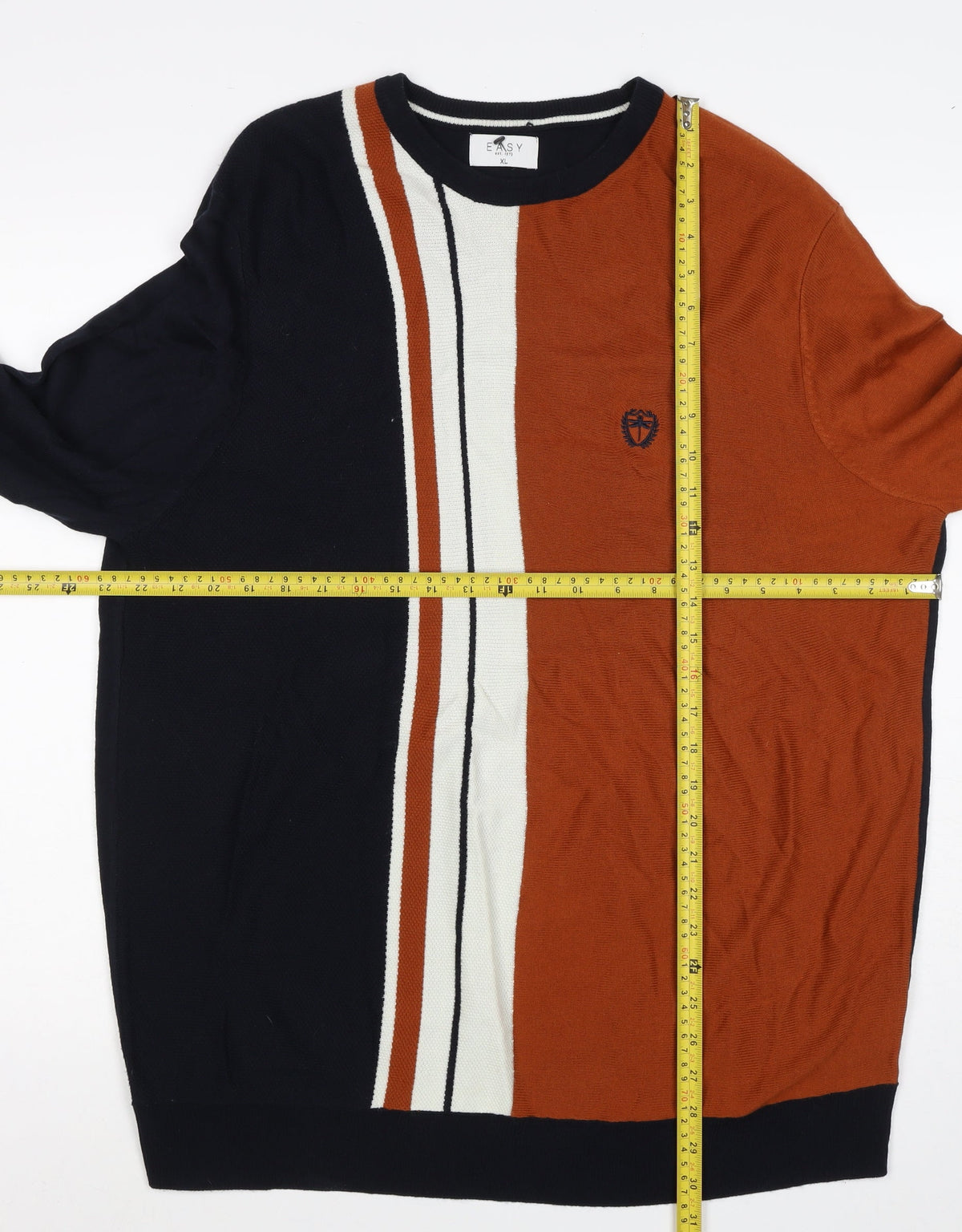 Easy Milano Men’s XL Black Rust Striped Crew Neck Acrylic Jumper