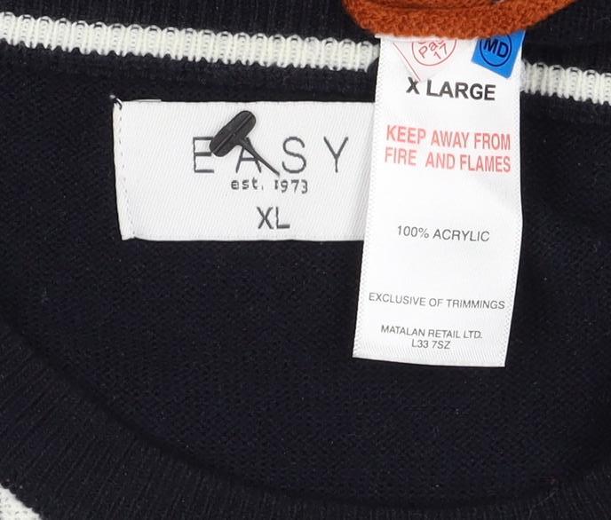 Easy Milano Men’s XL Black Rust Striped Crew Neck Acrylic Jumper