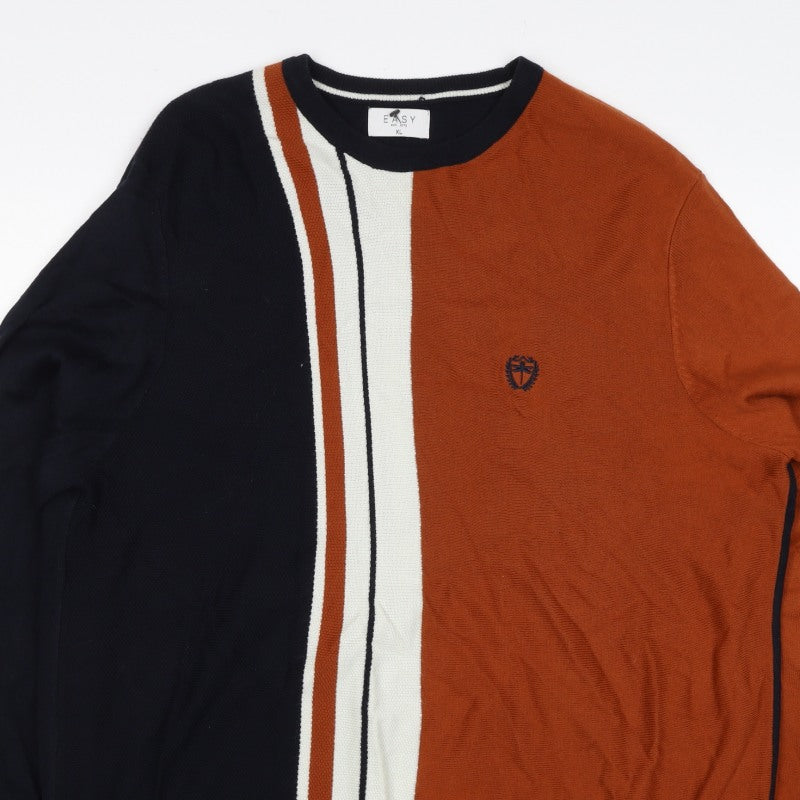 Easy Milano Men’s XL Black Rust Striped Crew Neck Acrylic Jumper