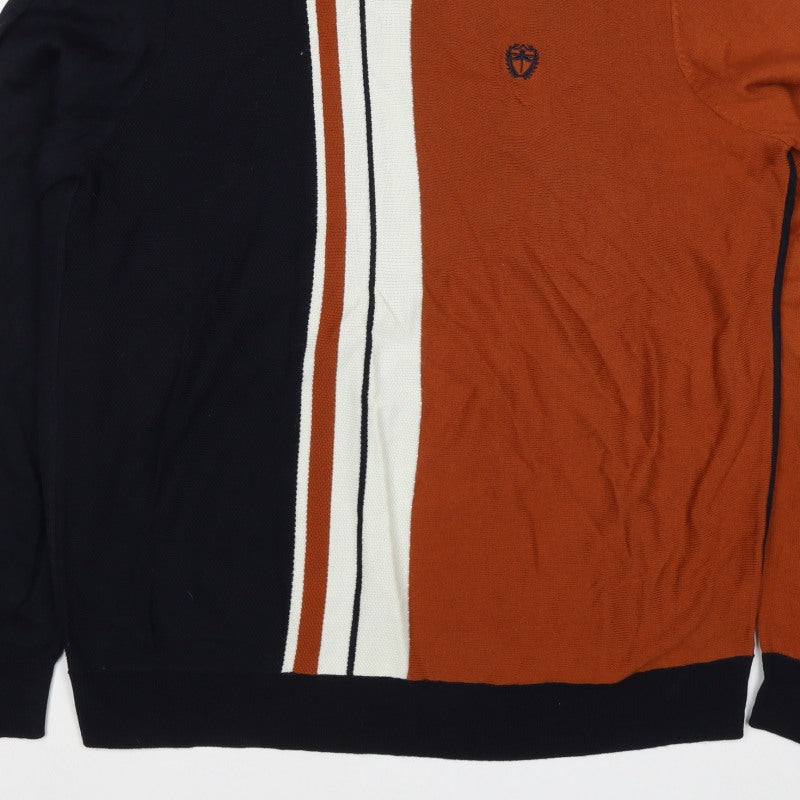 Easy Milano Men’s XL Black Rust Striped Crew Neck Acrylic Jumper
