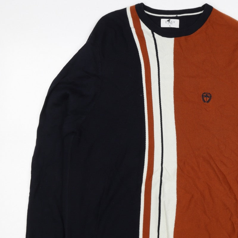 Easy Milano Men’s XL Black Rust Striped Crew Neck Acrylic Jumper