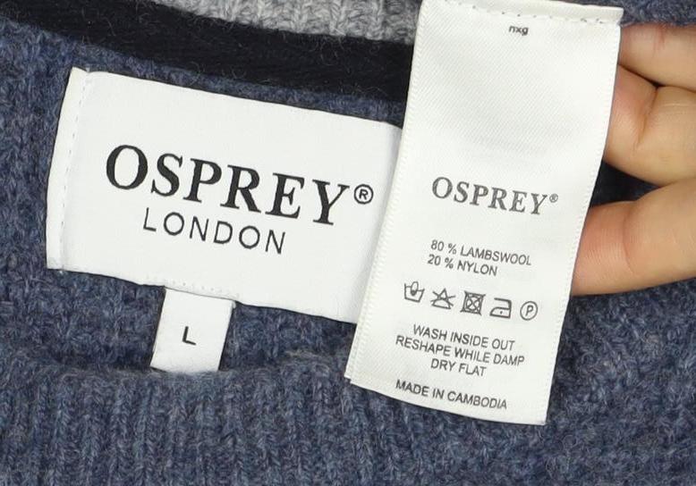Ospray London Men's Blue L Lambswool Crew Neck Knit Pullover Jumper