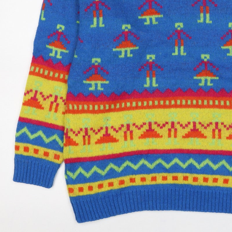 Ragazza Men’s Blue Small Geometric Knit Crew Neck Pullover Jumper