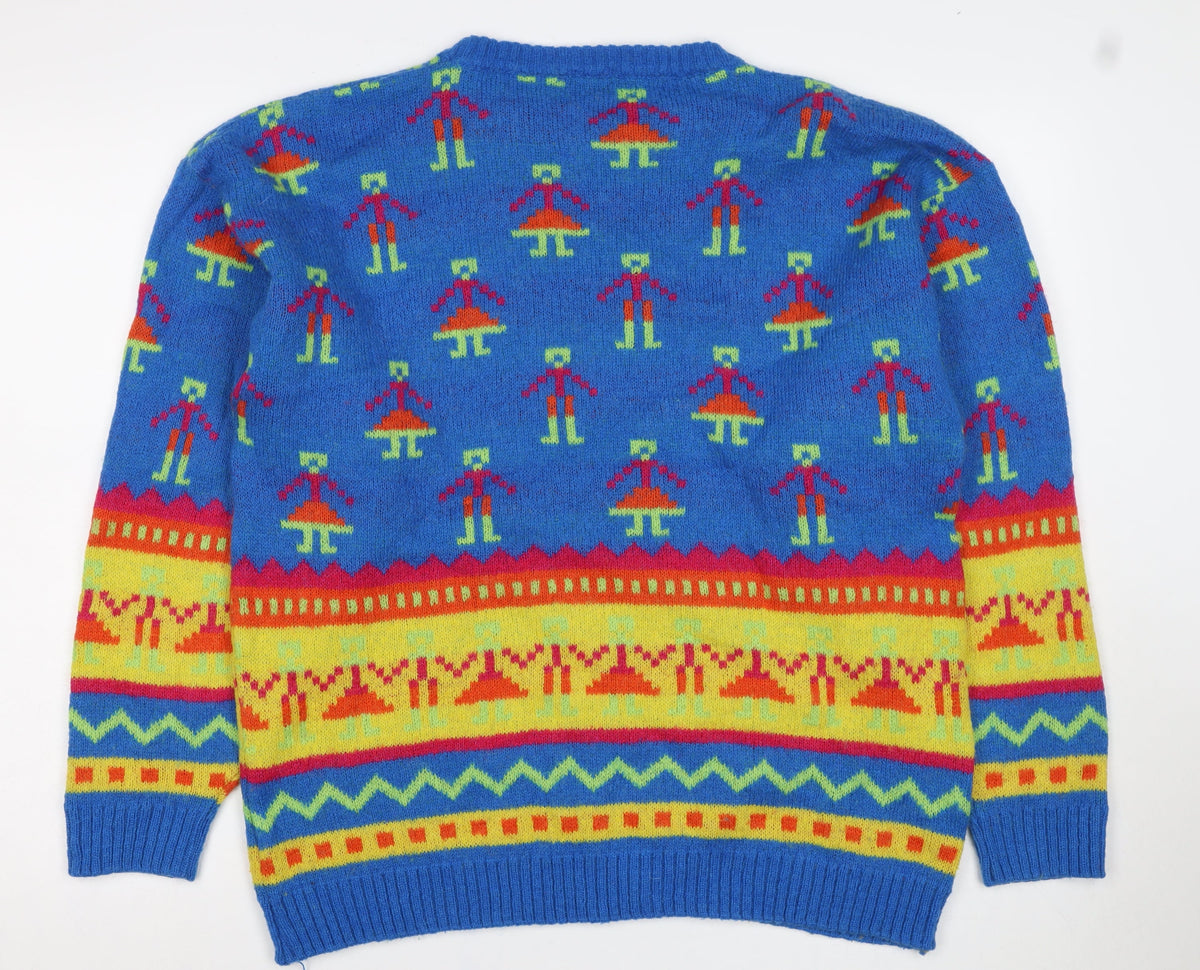 Ragazza Men’s Blue Small Geometric Knit Crew Neck Pullover Jumper