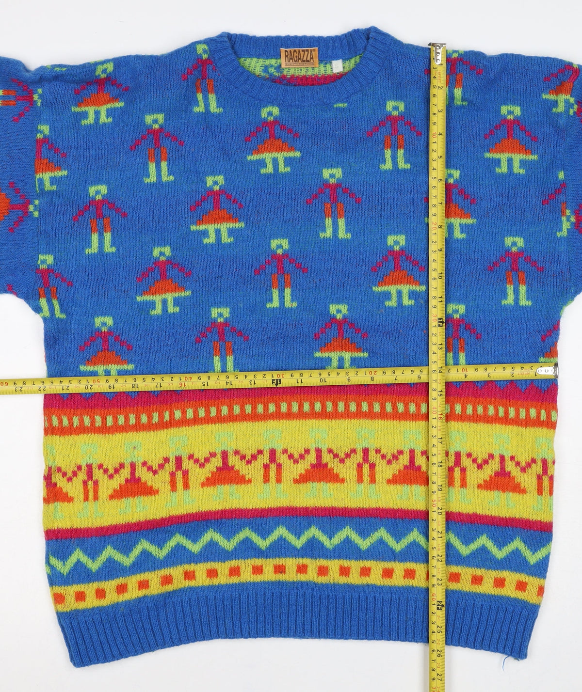 Ragazza Men’s Blue Small Geometric Knit Crew Neck Pullover Jumper
