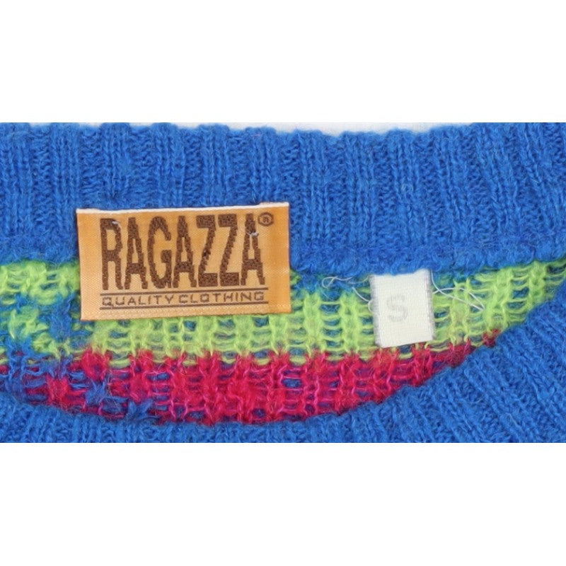 Ragazza Men’s Blue Small Geometric Knit Crew Neck Pullover Jumper