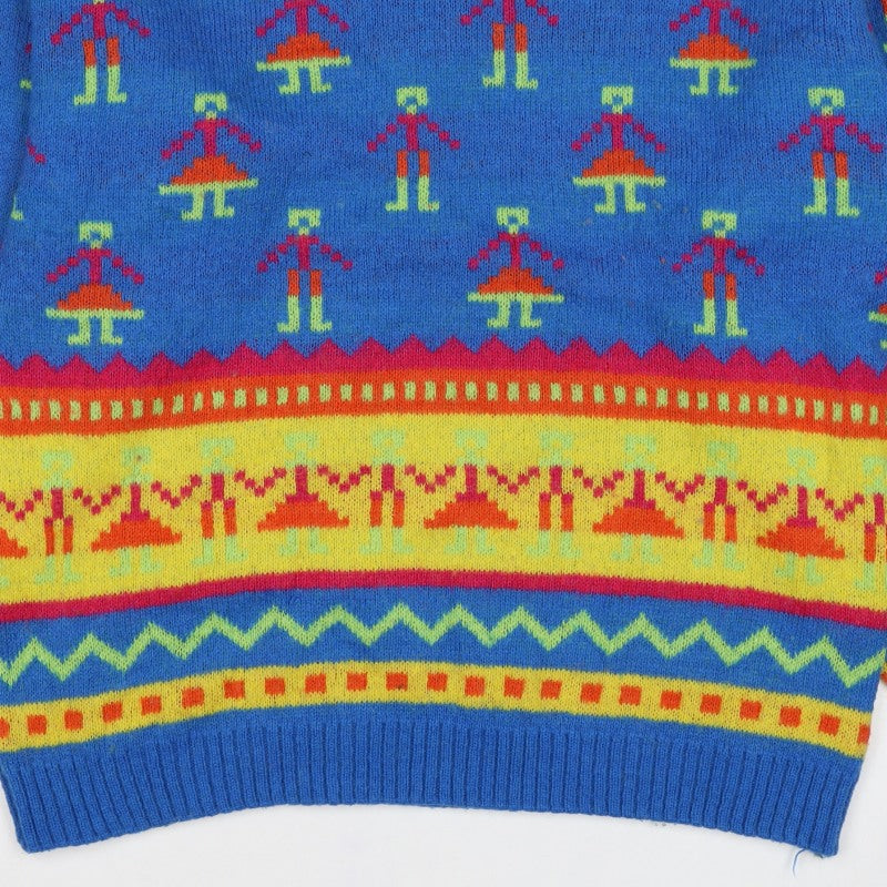 Ragazza Men’s Blue Small Geometric Knit Crew Neck Pullover Jumper