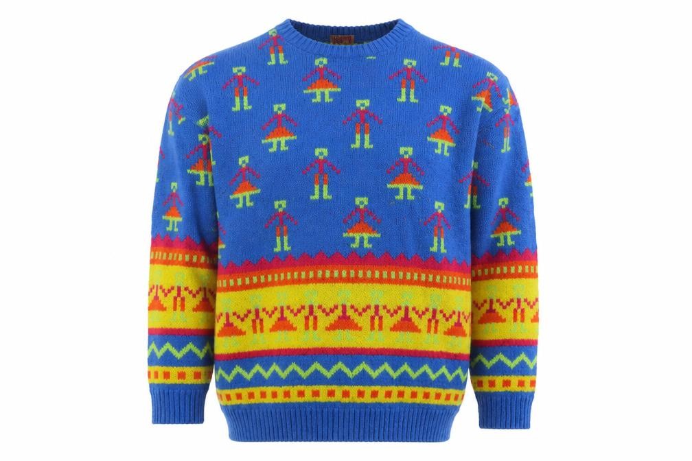 Ragazza Men’s Blue Small Geometric Knit Crew Neck Pullover Jumper