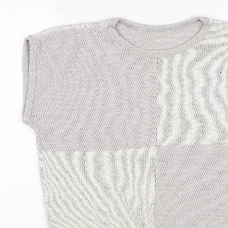 St Michael Women's Grey UK 16 Basic Knit Colourblock Cap Sleeve Top