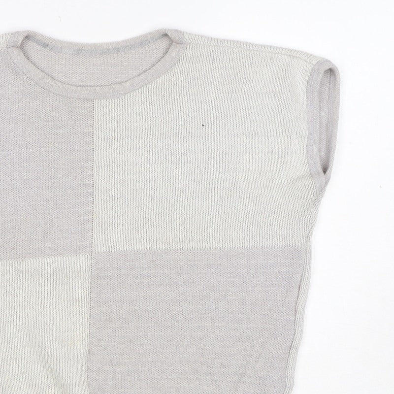St Michael Women's Grey UK 16 Basic Knit Colourblock Cap Sleeve Top
