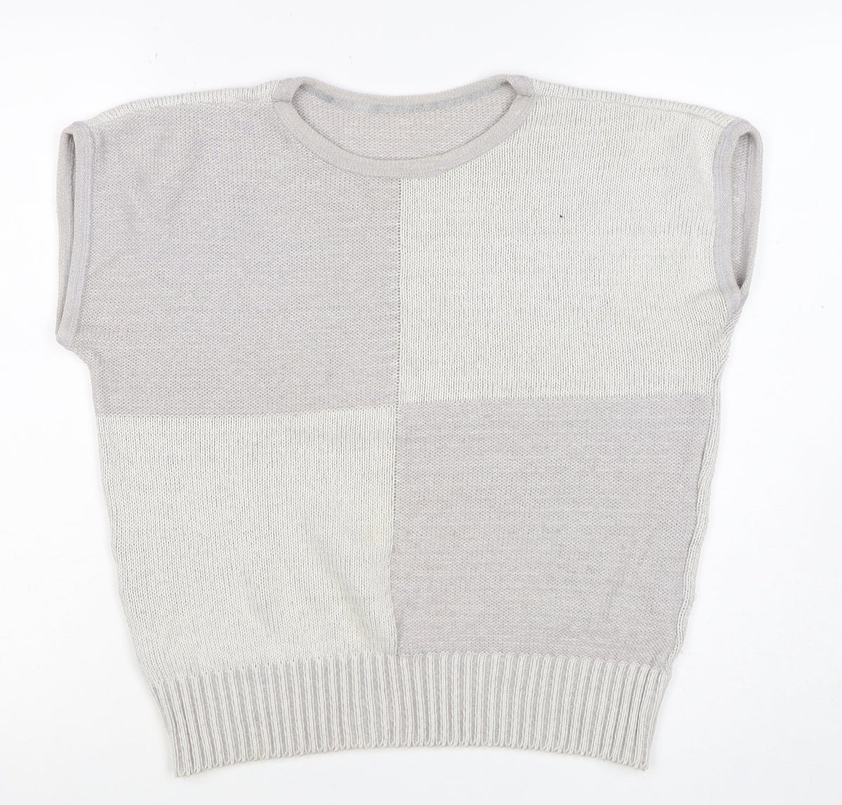 St Michael Women's Grey UK 16 Basic Knit Colourblock Cap Sleeve Top
