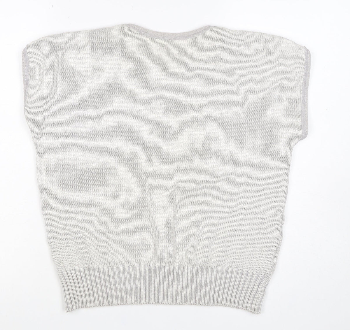 St Michael Women's Grey UK 16 Basic Knit Colourblock Cap Sleeve Top