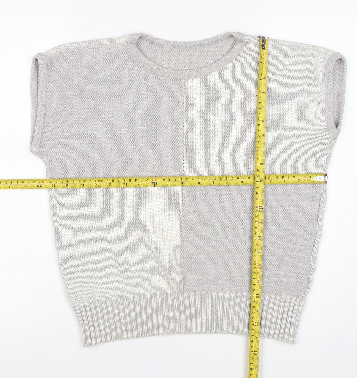 St Michael Women's Grey UK 16 Basic Knit Colourblock Cap Sleeve Top