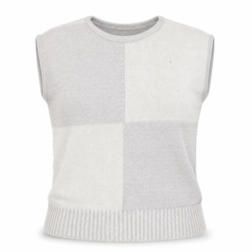 St Michael Women's Grey UK 16 Basic Knit Colourblock Cap Sleeve Top