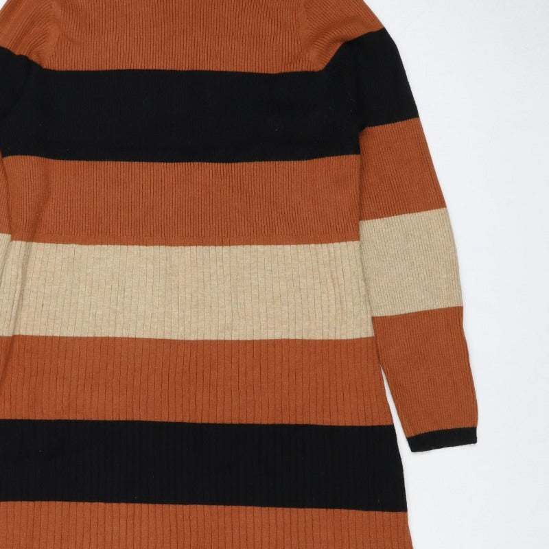 M&S Women Multicoloured XL Striped Roll Neck Knit Jumper Dress