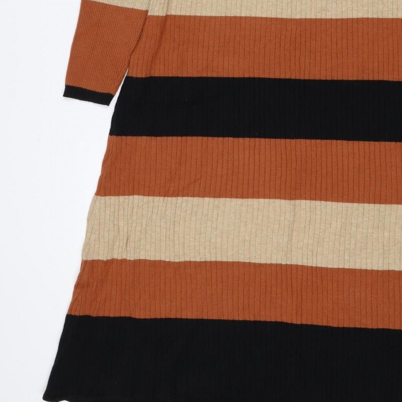 M&S Women Multicoloured XL Striped Roll Neck Knit Jumper Dress