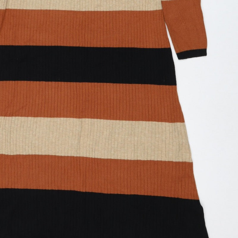 M&S Women Multicoloured XL Striped Roll Neck Knit Jumper Dress