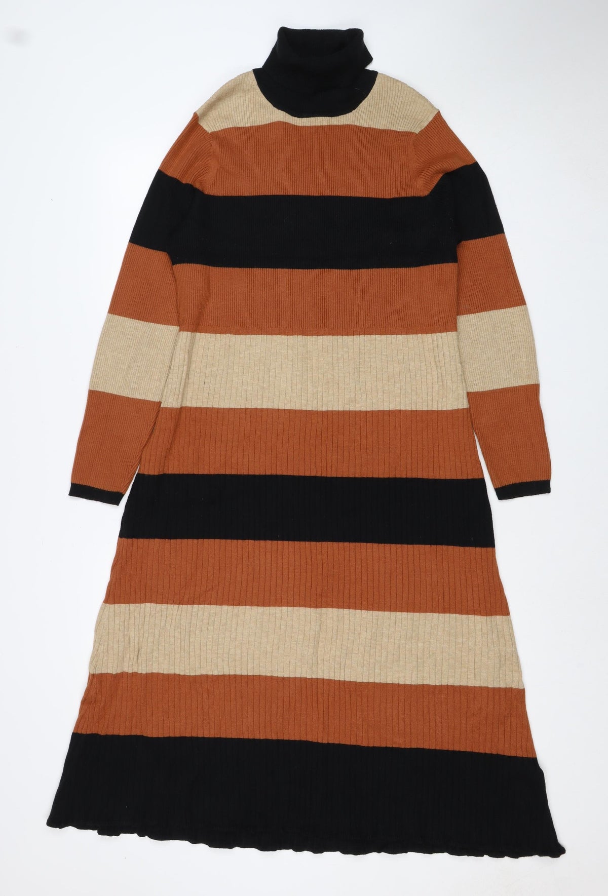 M&S Women Multicoloured XL Striped Roll Neck Knit Jumper Dress