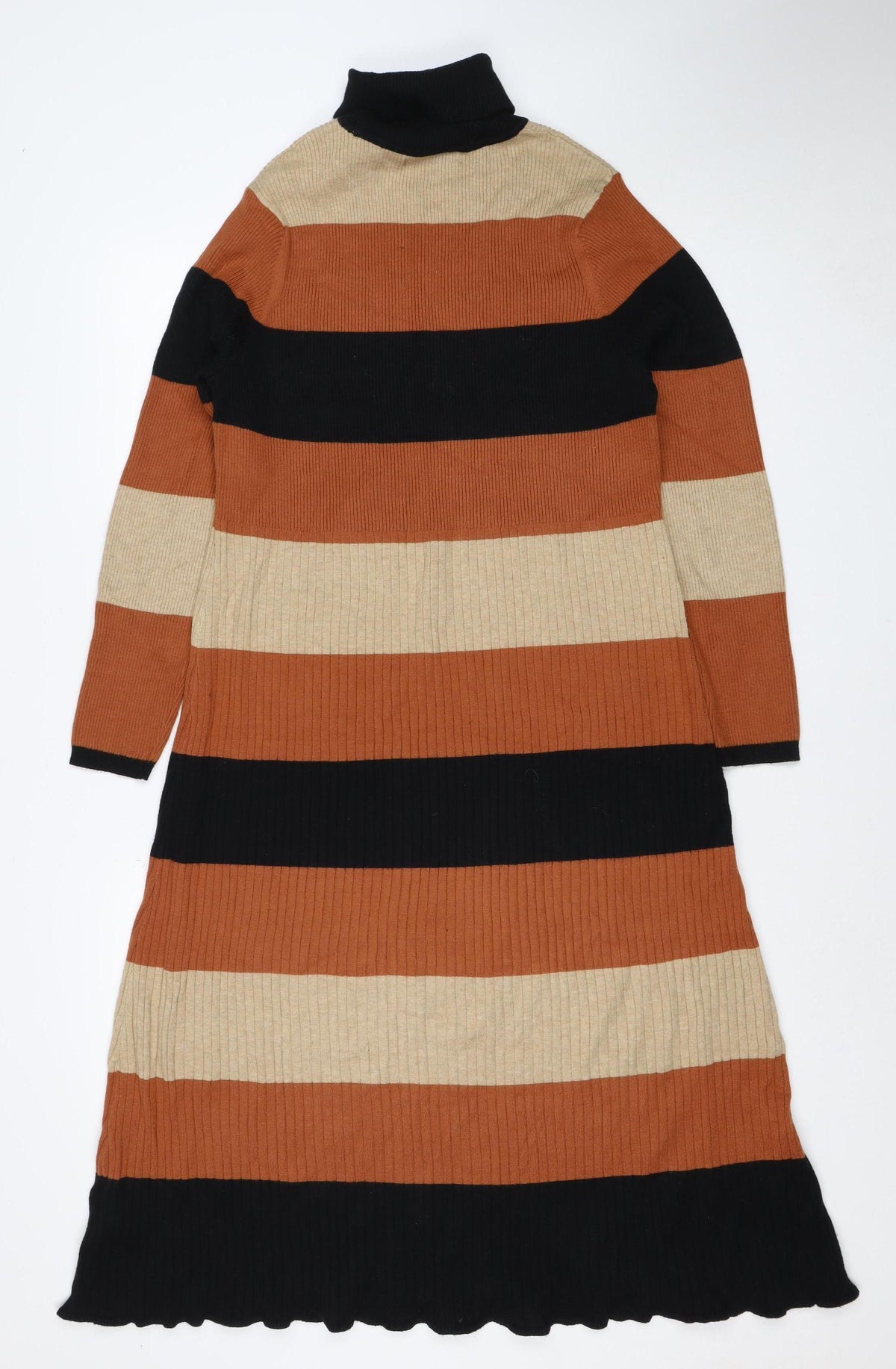 M&S Women Multicoloured XL Striped Roll Neck Knit Jumper Dress
