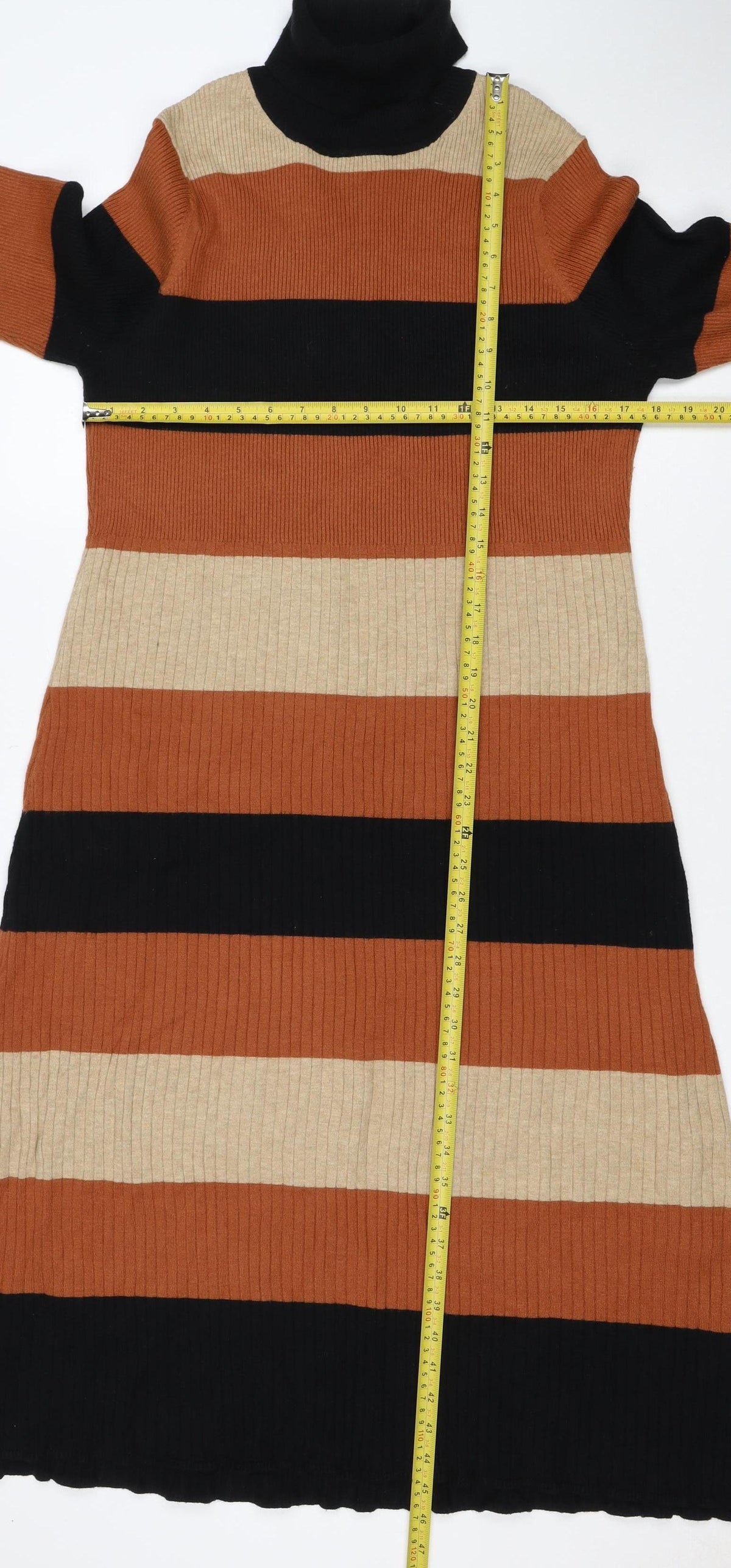 M&S Women Multicoloured XL Striped Roll Neck Knit Jumper Dress