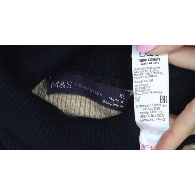 M&S Women Multicoloured XL Striped Roll Neck Knit Jumper Dress