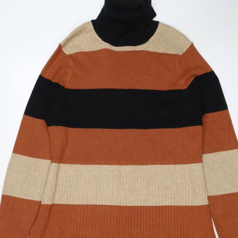 M&S Women Multicoloured XL Striped Roll Neck Knit Jumper Dress