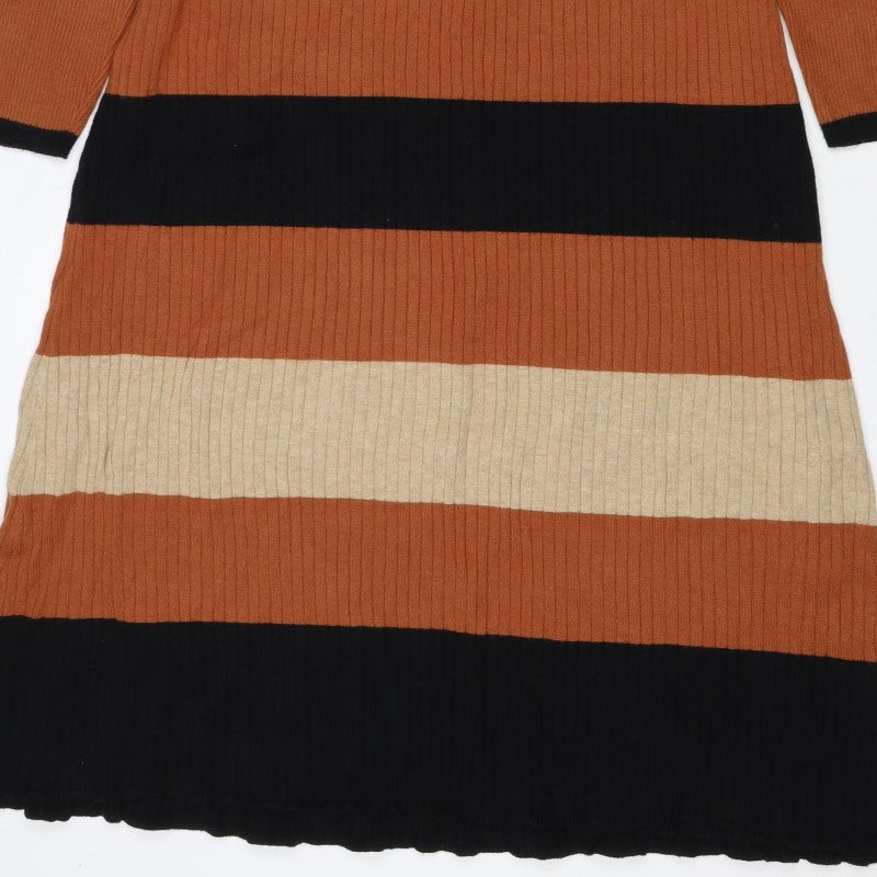 M&S Women Multicoloured XL Striped Roll Neck Knit Jumper Dress
