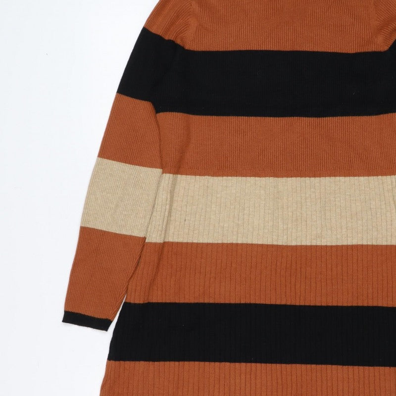 M&S Women Multicoloured XL Striped Roll Neck Knit Jumper Dress