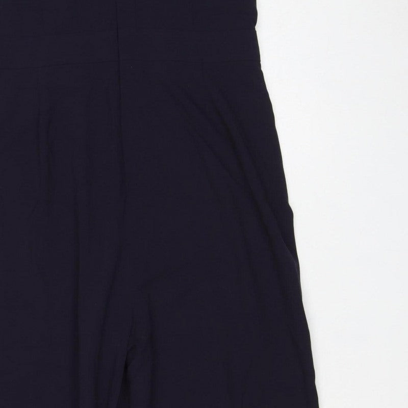 Next Women Black Pink Trim Wide Leg Belted Jumpsuit UK 12
