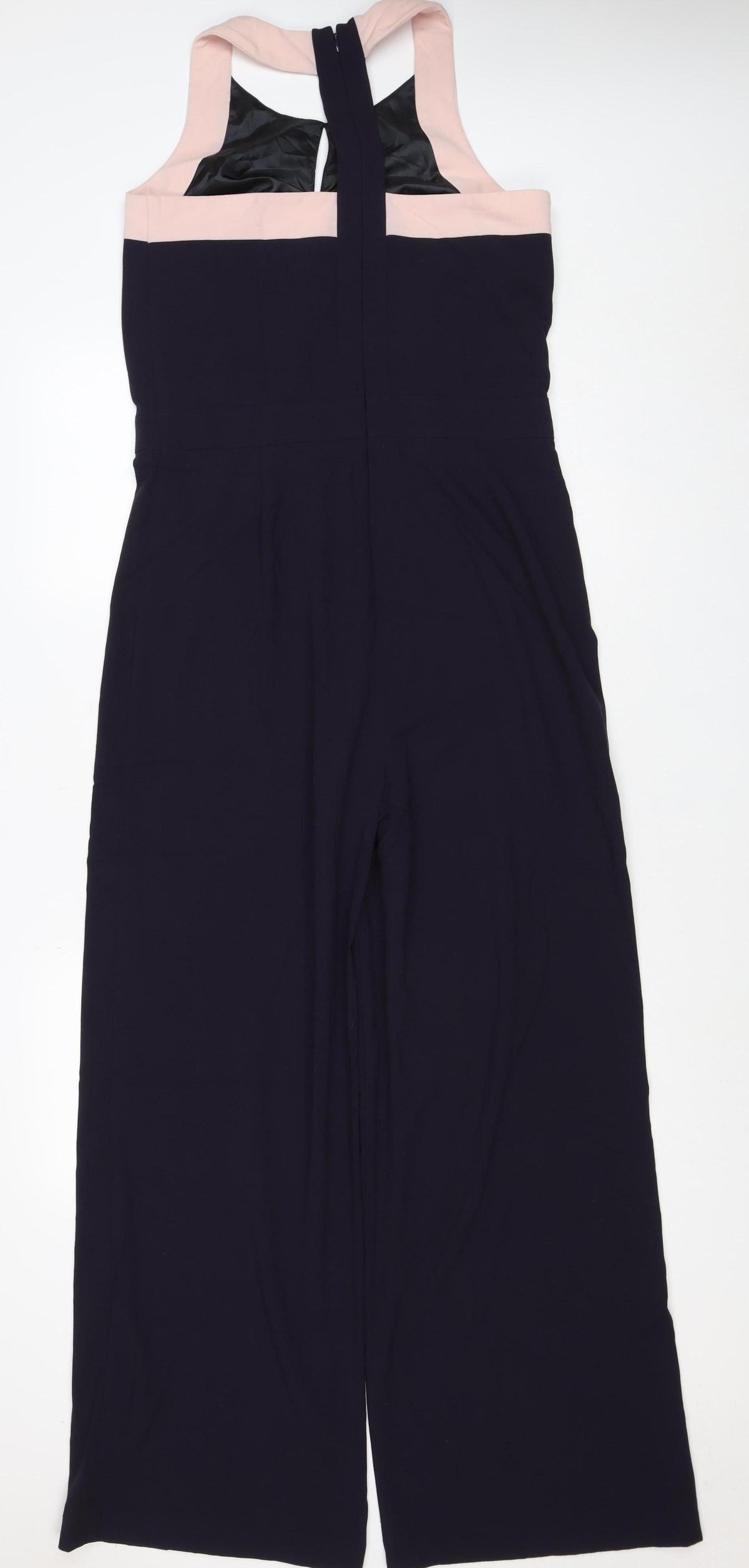 Next Women Black Pink Trim Wide Leg Belted Jumpsuit UK 12