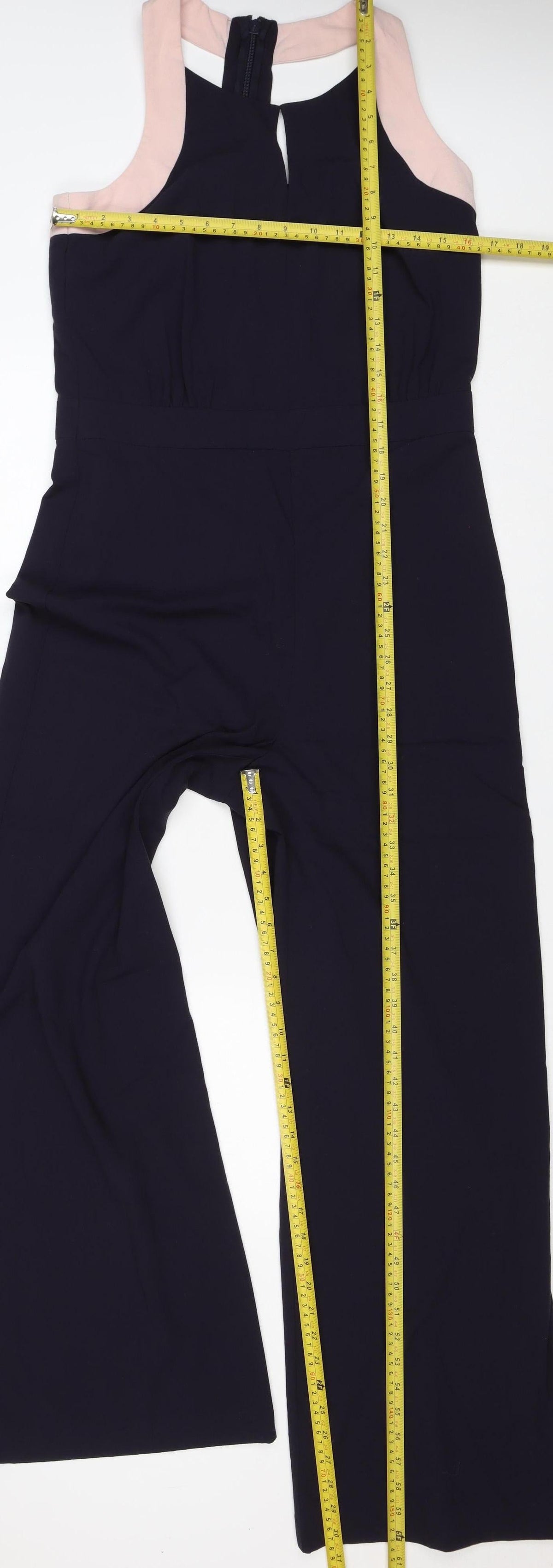 Next Women Black Pink Trim Wide Leg Belted Jumpsuit UK 12