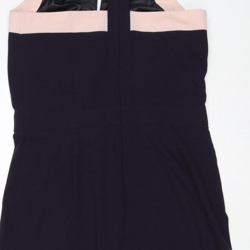 Next Women Black Pink Trim Wide Leg Belted Jumpsuit UK 12