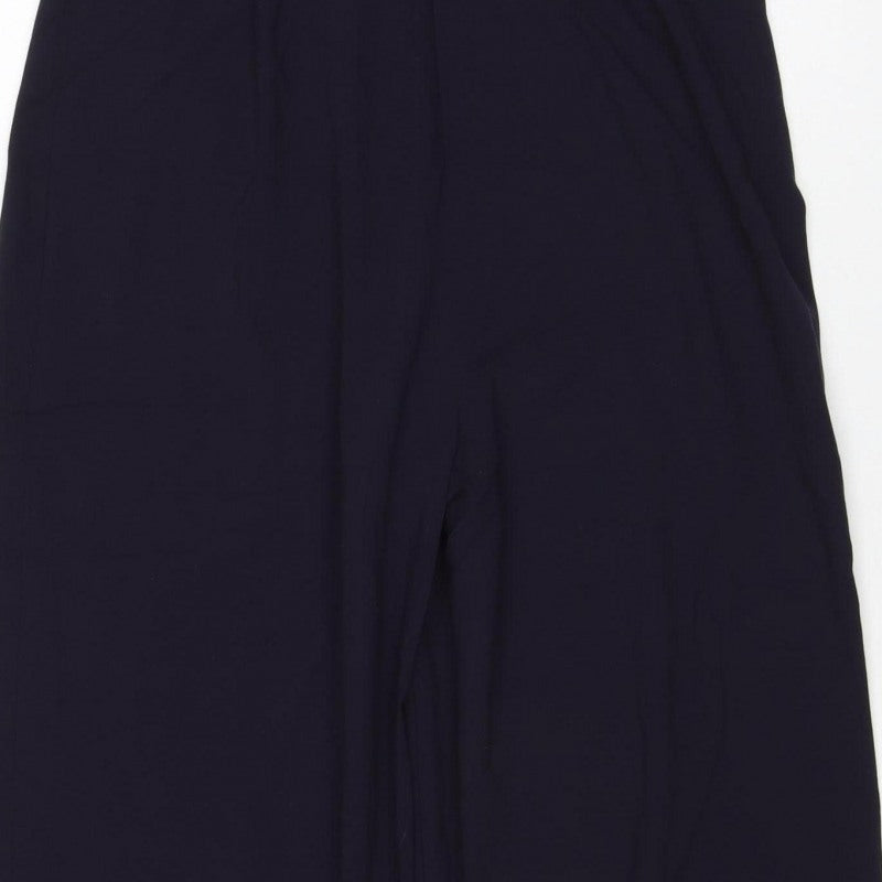 Next Women Black Pink Trim Wide Leg Belted Jumpsuit UK 12