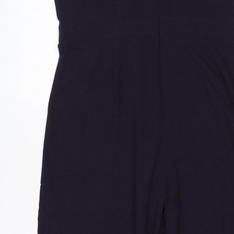 Next Women Black Pink Trim Wide Leg Belted Jumpsuit UK 12