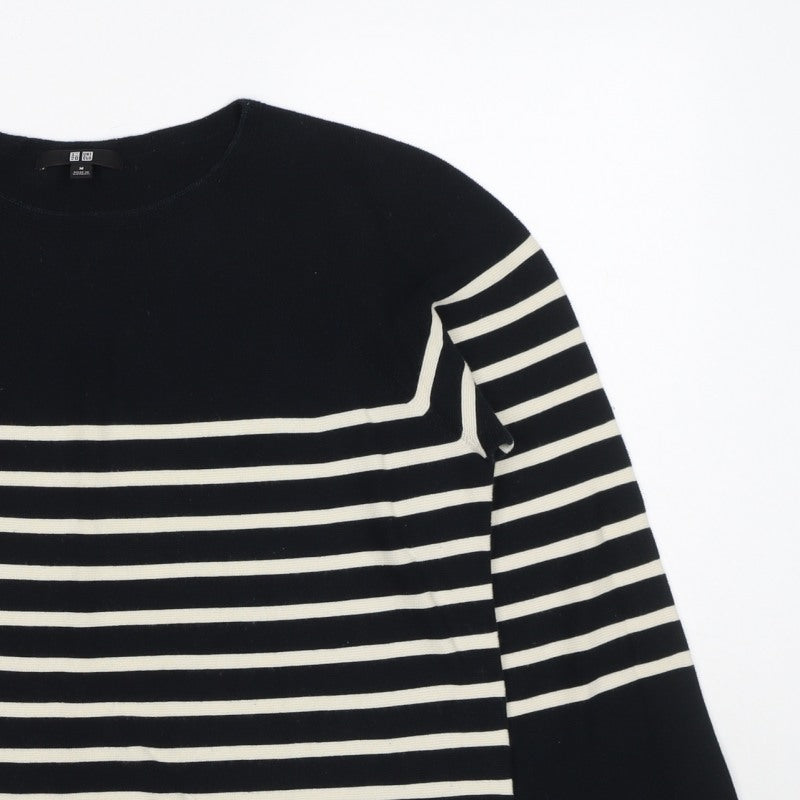Uniqlo Women Black Ivory Stripe Long Sleeve Basic Cotton T-Shirt M