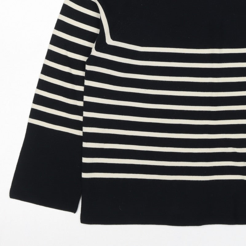 Uniqlo Women Black Ivory Stripe Long Sleeve Basic Cotton T-Shirt M