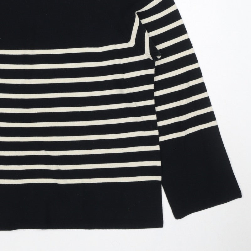 Uniqlo Women Black Ivory Stripe Long Sleeve Basic Cotton T-Shirt M