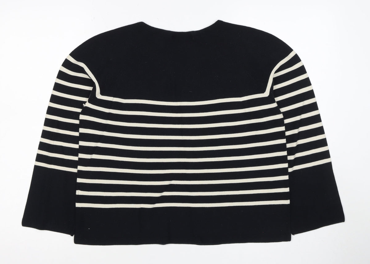 Uniqlo Women Black Ivory Stripe Long Sleeve Basic Cotton T-Shirt M
