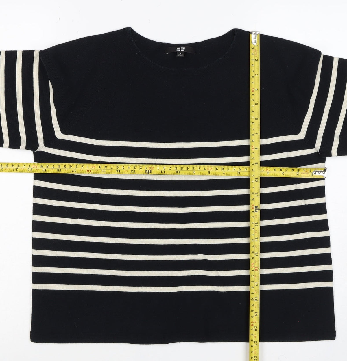 Uniqlo Women Black Ivory Stripe Long Sleeve Basic Cotton T-Shirt M