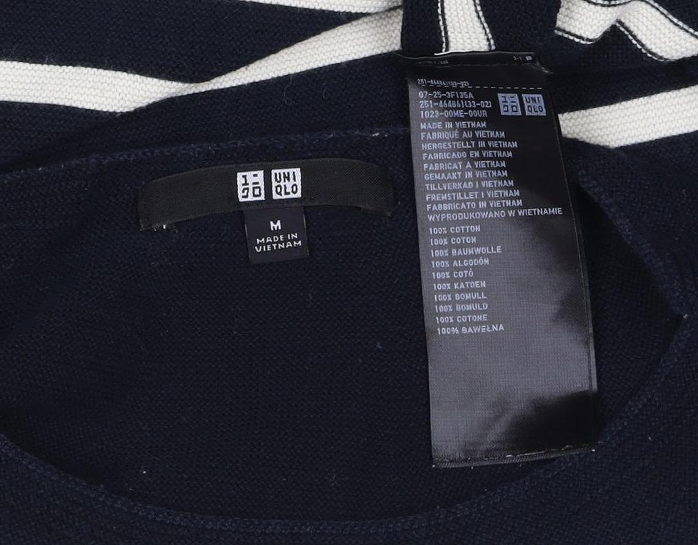 Uniqlo Women Black Ivory Stripe Long Sleeve Basic Cotton T-Shirt M