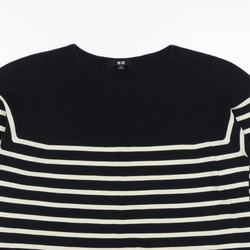 Uniqlo Women Black Ivory Stripe Long Sleeve Basic Cotton T-Shirt M