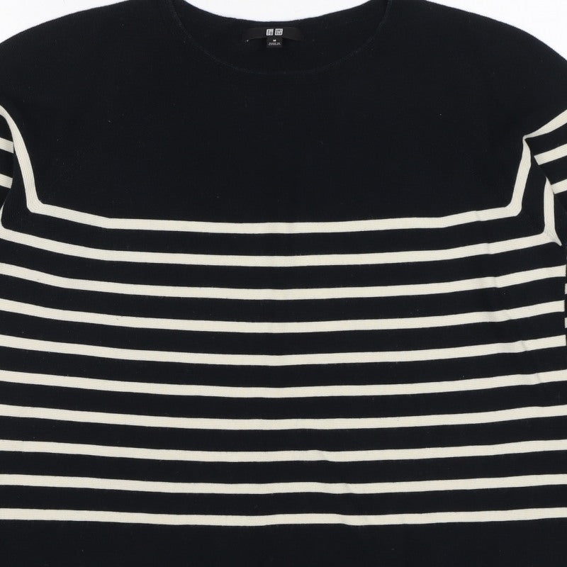 Uniqlo Women Black Ivory Stripe Long Sleeve Basic Cotton T-Shirt M