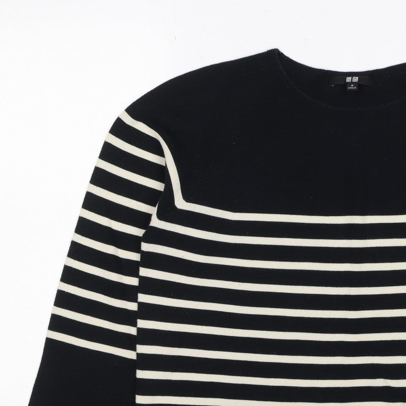 Uniqlo Women Black Ivory Stripe Long Sleeve Basic Cotton T-Shirt M
