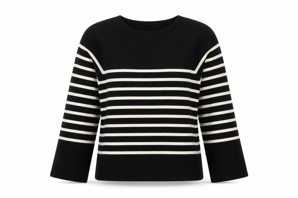 Uniqlo Women Black Ivory Stripe Long Sleeve Basic Cotton T-Shirt M