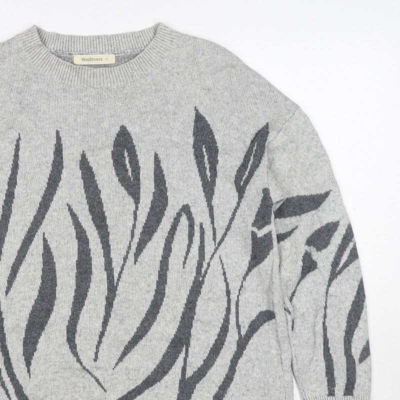 Woolovers Women Grey M Floral Cotton Knit Crew Neck Jumper