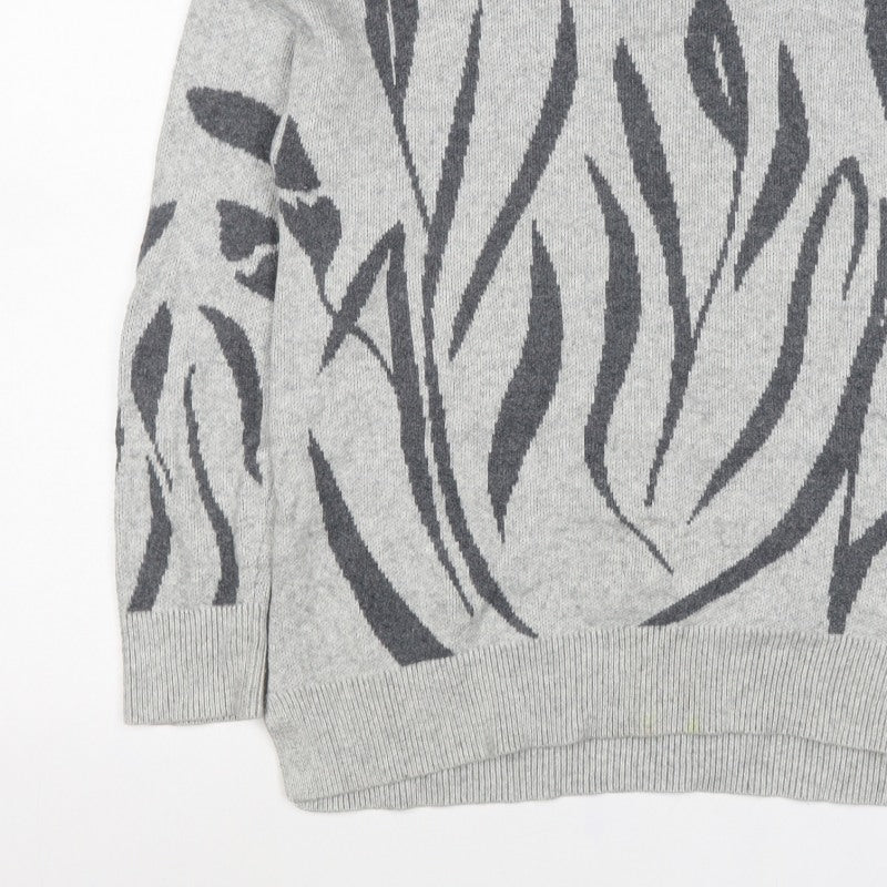 Woolovers Women Grey M Floral Cotton Knit Crew Neck Jumper