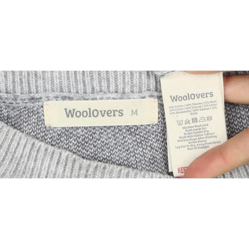 Woolovers Women Grey M Floral Cotton Knit Crew Neck Jumper