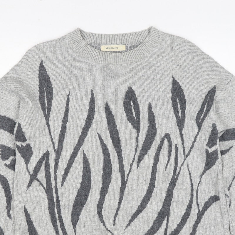Woolovers Women Grey M Floral Cotton Knit Crew Neck Jumper